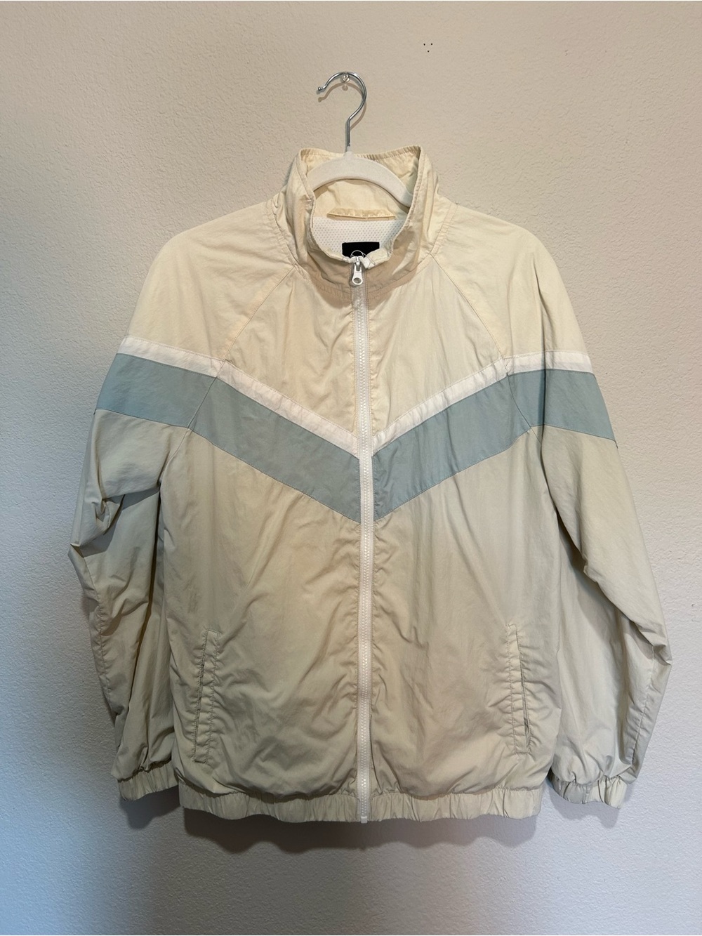 Original Use Light Cream Windbreaker Jacket with Pale Blue Chevron